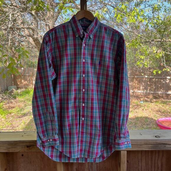 Ralph Lauren Men's Classic Fit Red And Green Plaid Button Down Shirt Size 16/L - Picture 1 of 10
